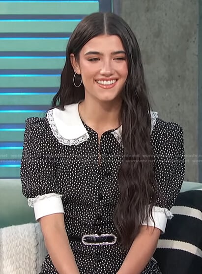 Charli D’Amelio’s black polka dot collared dress on Access Daily