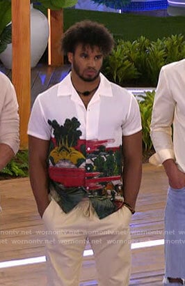 Chazz’s graphic print button down shirt on Love Island USA