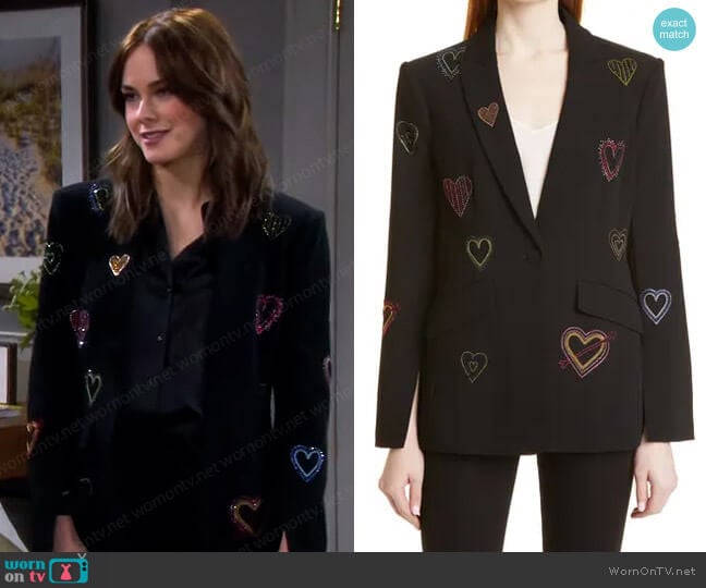 Cinq a Sept Cheyenne Embellished Heart Blazer worn by Stephanie Johnson (Abigail Klein) on Days of our Lives