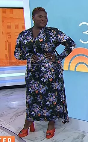 Danielle Brooks’s black floral tie neck dress on Today
