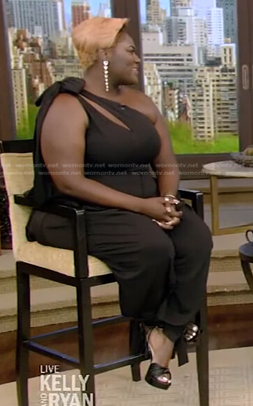 Danielle Brooks’s black one shoulder top and pants on Live with Kelly and Ryan