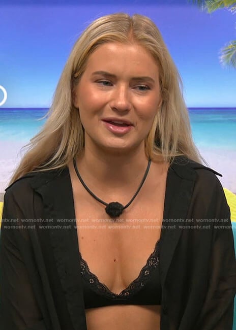 Deb’s black lace-trim bralette and shorts set on Love Island USA