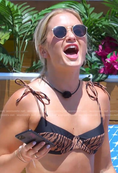 Deb’s brown tiger stripe bikini on Love Island USA