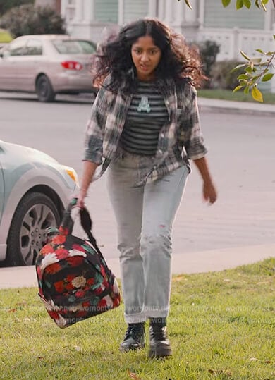 Devi’s blue stripe care bear tee on Never Have I Ever