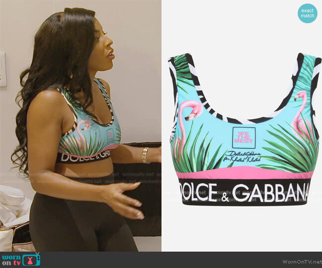 Dolce & Gabbana Blue Flamingo Print Top worn by Caroline Brooks (Caroline Brooks) on The Real Housewives of Dubai
