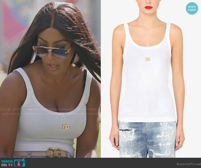 Dolce & Gabbana Logo-plaque tank top worn by Caroline Brooks (Caroline Brooks) on The Real Housewives of Dubai