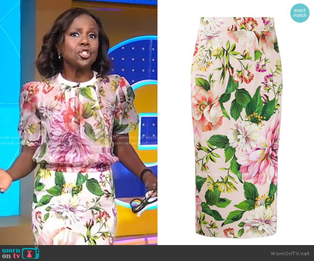 Dolce & Gabbana Floral Pencil Skirt worn by Deborah Roberts on Good Morning America