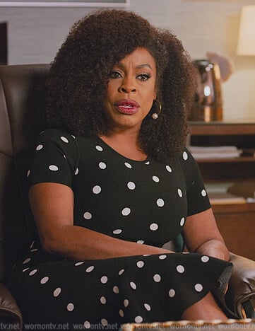 Dr Jame Ryan’s black polka dot dress on Never Have I Ever