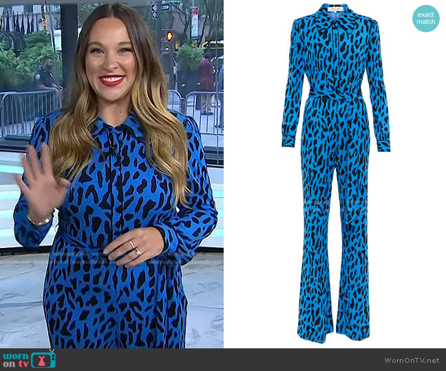 Diane von Furstenberg Milly Jumpsuit in Belmont Leopard Sky Blue worn by Ashley Flowers on Today