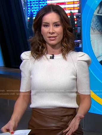 Rebecca’s white ribbed puff sleeve sweater on Good Morning America