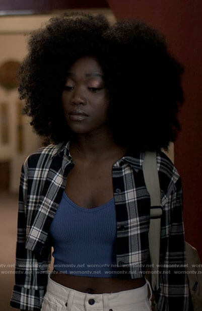 Elise’s black plaid cropped shirt on American Horror Stories