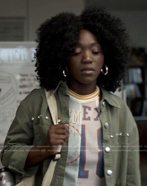 Elise’s mesh patchwork top on American Horror Stories