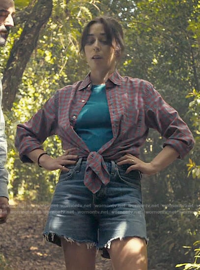 Emma’s red and blue checked shirt on The Resort