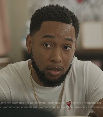 Emmett’s white heart patch tee on The Chi