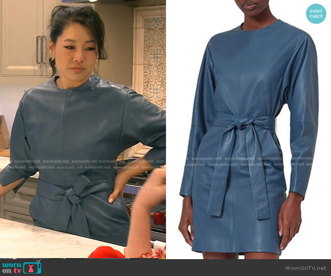 Equipment Gerarda Belted Leather Mini Dress worn by Crystal Kung Minkoff on The Real Housewives of Beverly Hills