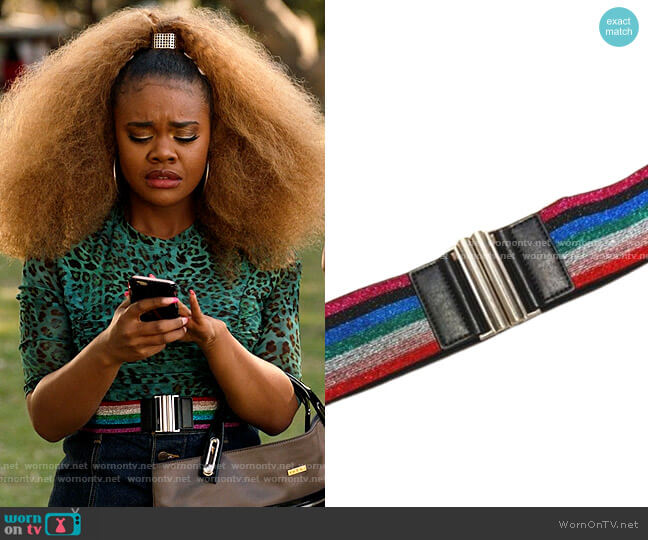 Express Rainbow Stretch Belt worn by Kourtney (Dara Renee) on High School Musical The Musical The Series