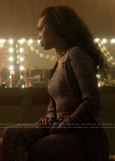 Faran’s purple marled knit set on Pretty Little Liars Original Sin