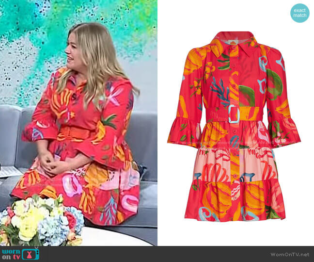 Farm Rio Mixed Fruits Ocean Mini Dress worn by Kelly Clarkson on Today