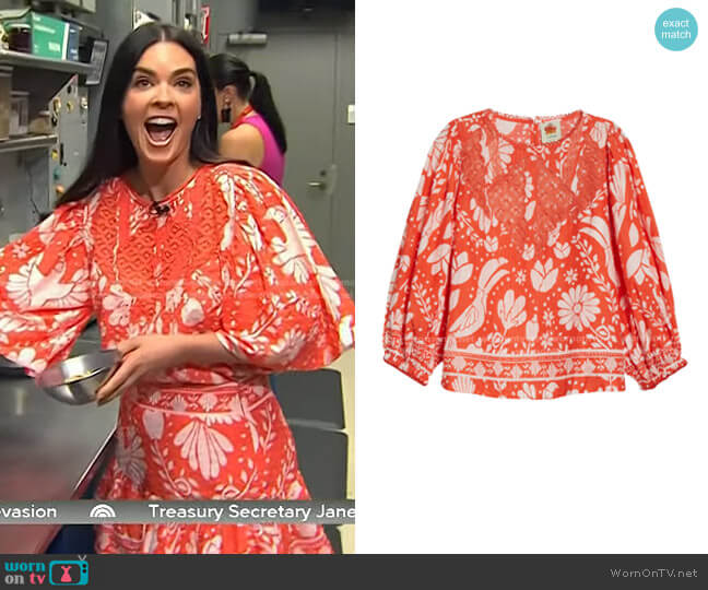 Farm Rio Neon Jungle Embroidered Blouse worn by Katie Lee on Today