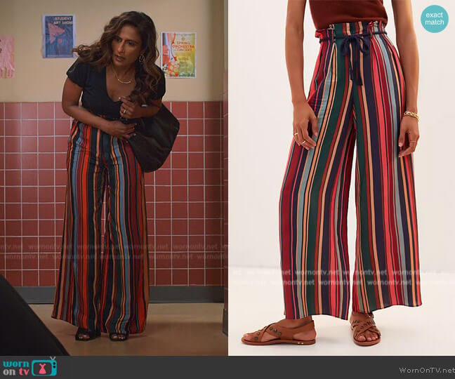 Farm Rio Striped Wide-Leg Pants worn by (Sarayu Blue) on Never Have I Ever