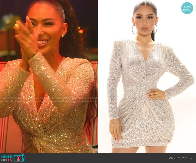 Fashion Nova Anyssa Sequin Mini Dress in Silver worn by Kayla Carmona (Kayla Carmona) on Selling the OC