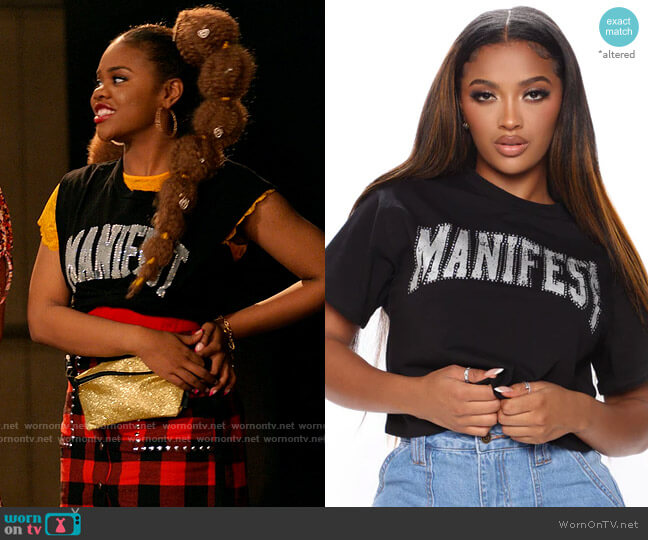 Fashion Nova Manifest Rhinestone Cropped Tee worn by Kourtney (Dara Renee) on High School Musical The Musical The Series