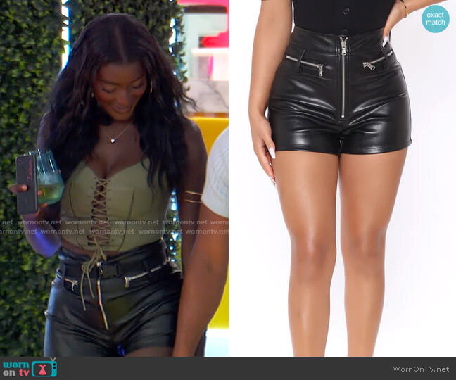 Fashion Nova Caliente Faux Leather Short worn by Zeta Morrison on Love Island USA
