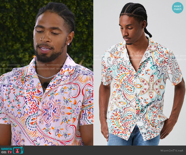 Forever 21 Fitted Paisley Print Shirt worn by Jesse Bray on Love Island USA