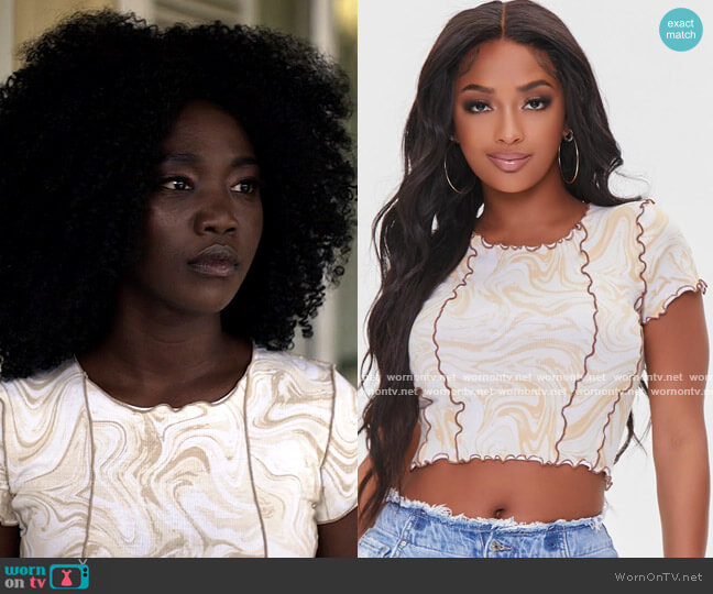 Forever 21 Marble Print Cropped Tee worn by Elise (Raven Scott) on American Horror Stories