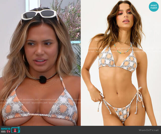 Frankies Bikinis Tia Bikini Top in Nude Daisy worn by Nadjha Day on Love Island USA