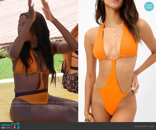 Frankies Bikinis April Monokini worn by Zeta Morrison on Love Island USA
