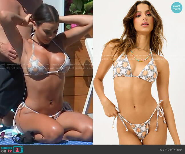 Frankies Bikinis Tia Bikini Top in Nude Daisy worn by Courtney Boerner on Love Island USA