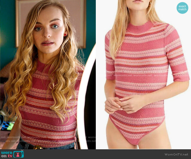 Free People Funnel-Neck Thong Bodysuit in Lotus Rose Combo worn by Lily (Olivia Rose Keegan) on High School Musical The Musical The Series