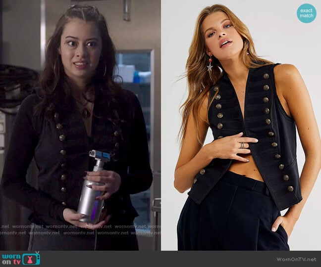 Free People Officer Grunge Vest in Washed Black worn by Rosa Ortecho (Amber Midthunder) on Roswell New Mexico
