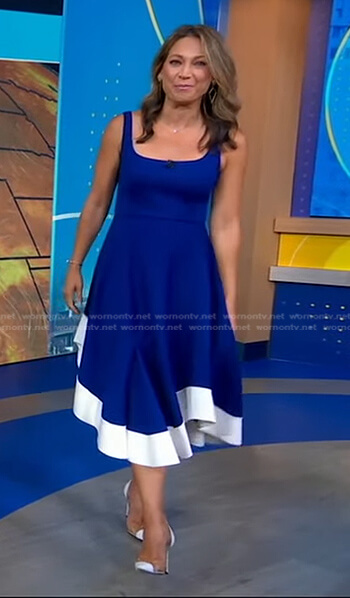 Ginger’s blue colorblock dress and pumps on Good Morning America