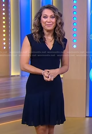 Ginger’s navy pleated hem dress on Good Morning America