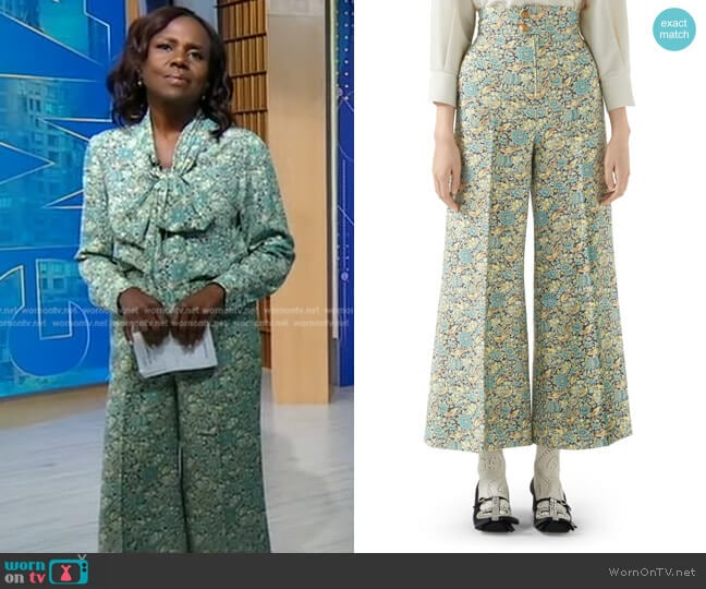 Gucci x Liberty London Floral Print Wool & Mohair Crop Pants worn by Deborah Roberts on Good Morning America