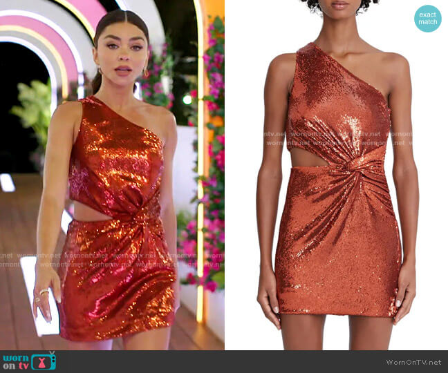 Halston Val Sequin Dress worn by Sarah Hyland on Love Island USA