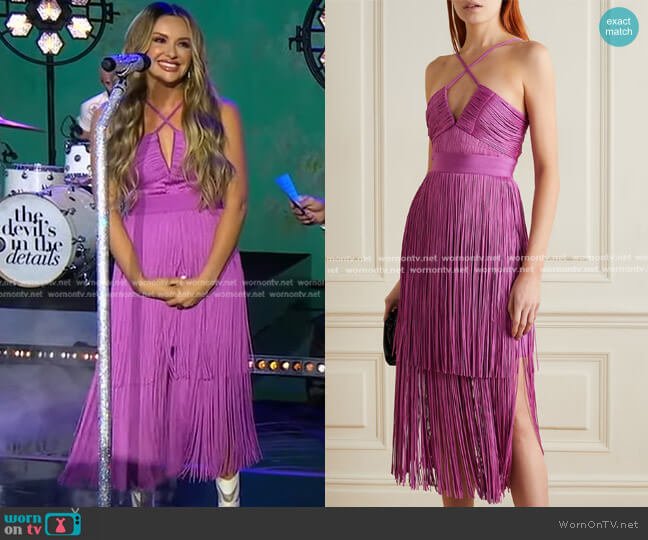 Herve Leger Knit Fringe Midi-Dress worn by Carly Pearce on Good Morning America