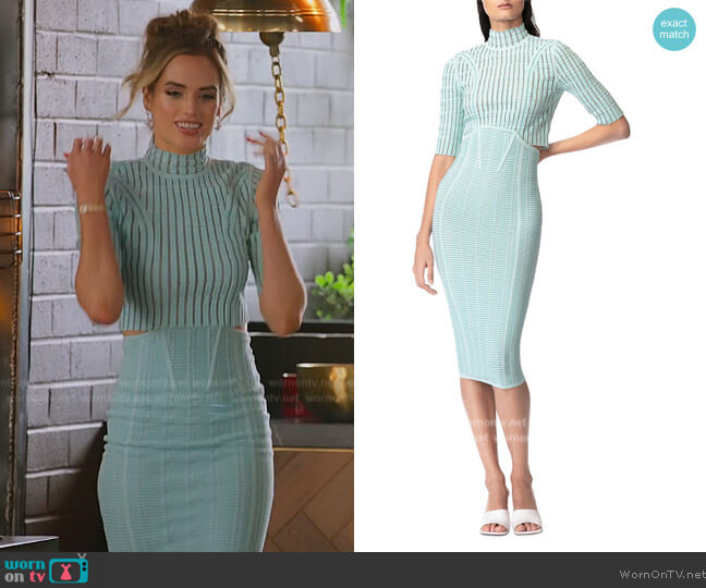 Herve Leger Shadow Stripe Mock Neck Crop Top worn by Alexandra Jarvis (Alexandra Jarvis) on Selling the OC