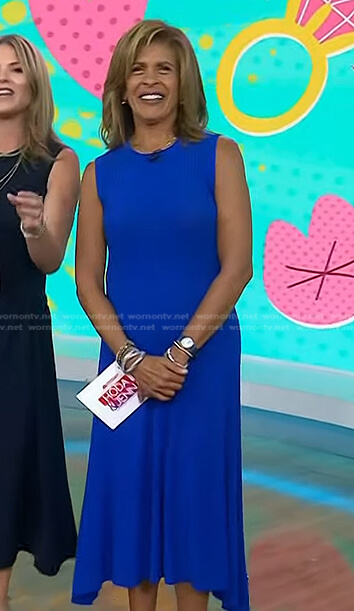 Hoda’s blue ribbed sleeveless dress on Today