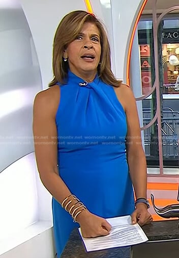 Hoda’s blue twist neck dress on Today