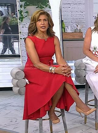Hoda’s red tie waist dress on Today