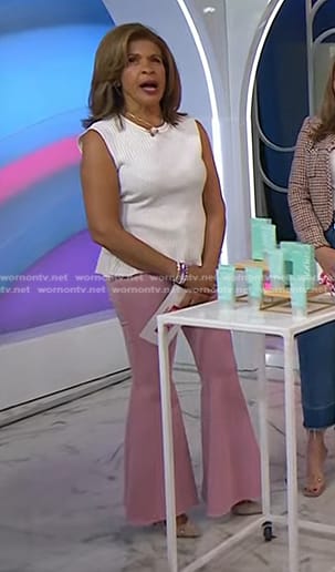 Hoda’s white peplum top and pink raw hem jeans on Today