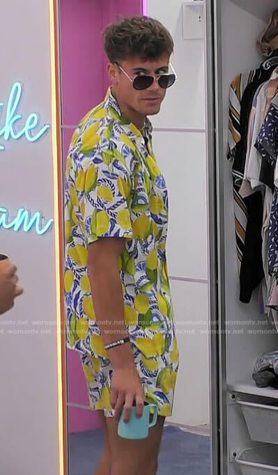 Isaiah’s lemon print shirt and shorts set on Love Island USA