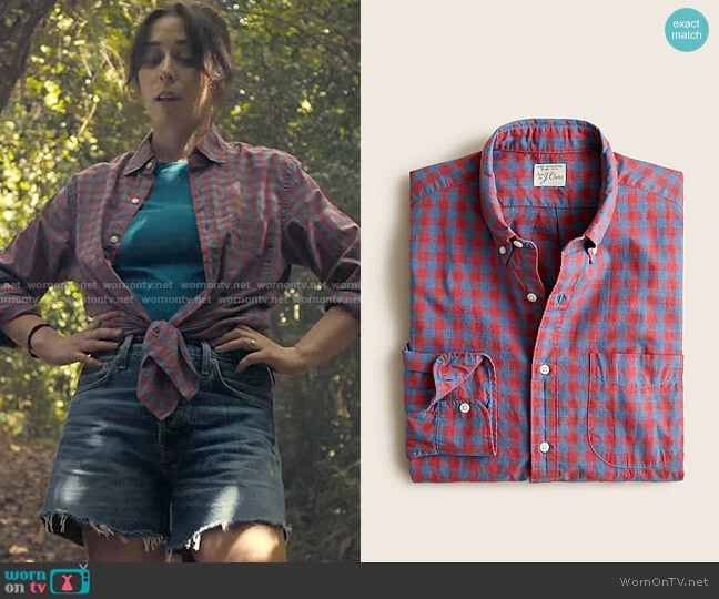 J. Crew Secret Wash organic cotton poplin shirt in Seashore Red worn by Emma (Cristin Milioti) on The Resort