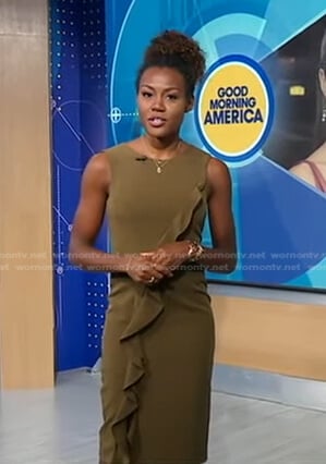 Janai’s khaki ruffle dress on Good Morning America