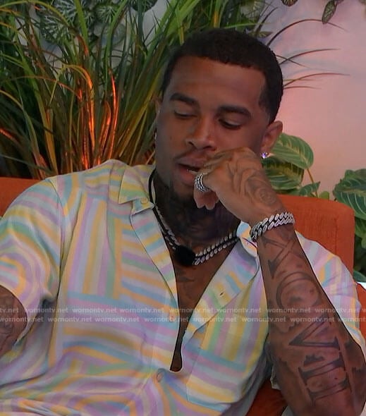 Jeff’s pastel stripe shirt on Love Island USA