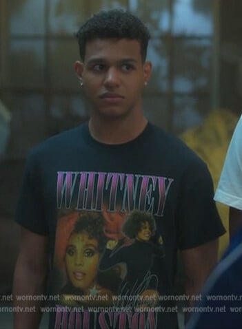 Jeff’s black Whitney Houston graphic tee on Grown-ish