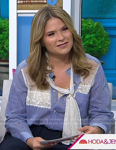 Jenna’s blue striped lace panel blouse on Today